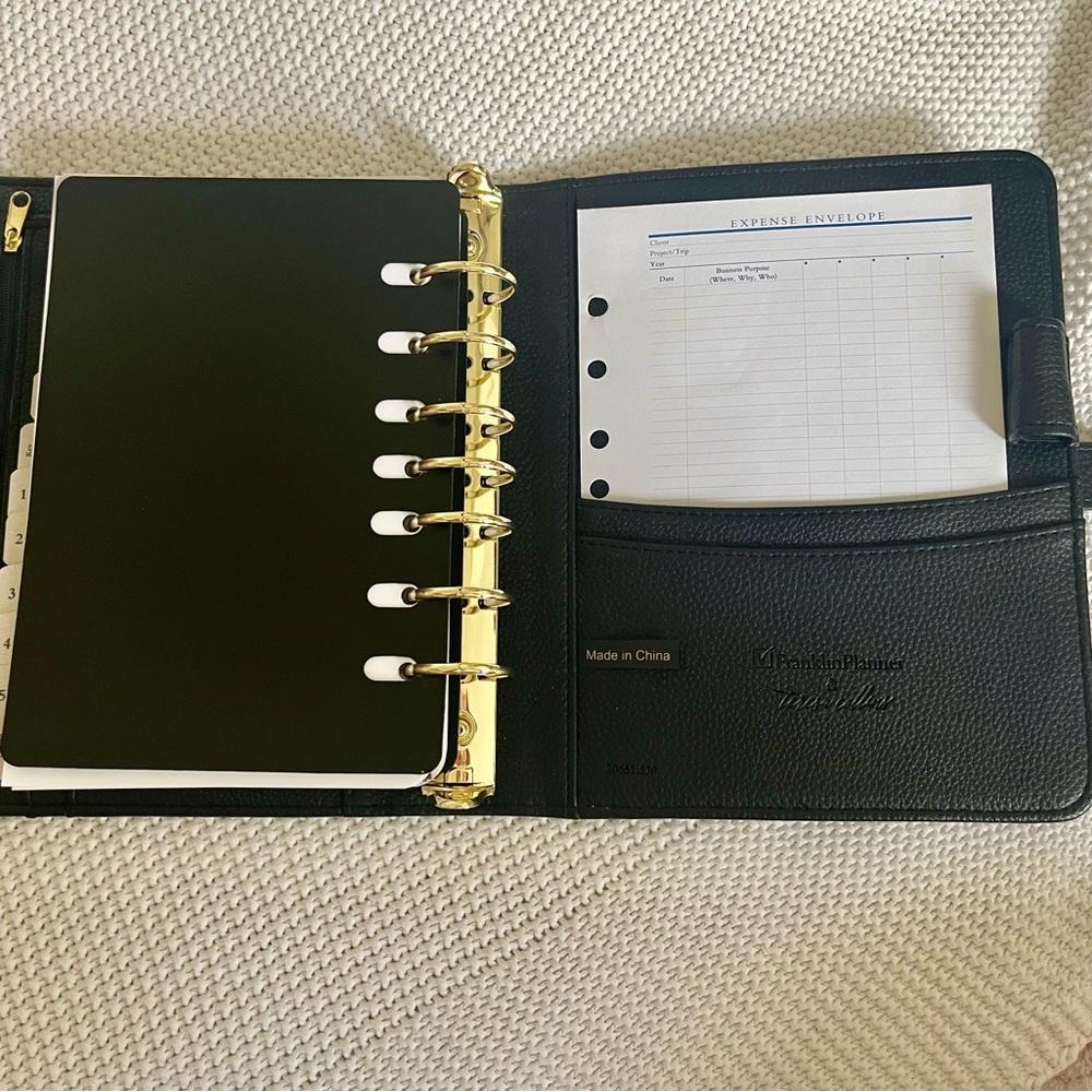 Black Pebbled Leather Organizer with Gold Snap - Picture 3 of 4
